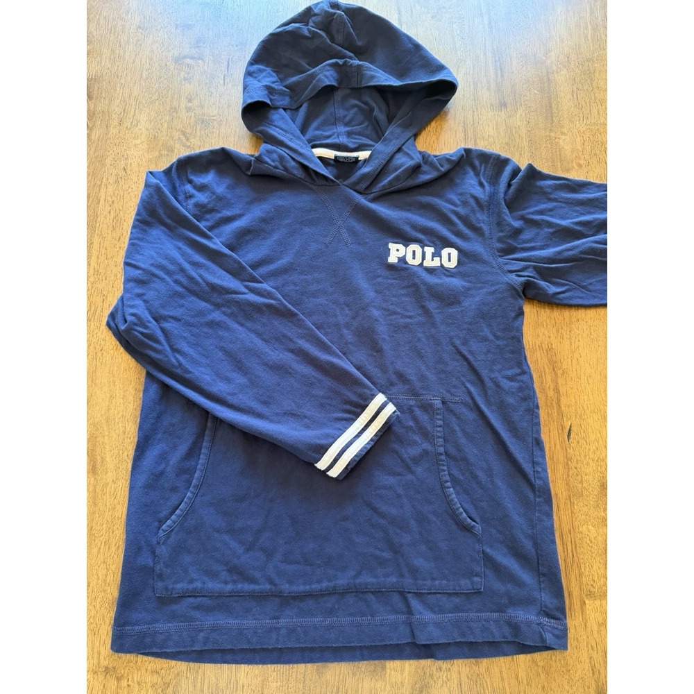 Polo by Ralph Lauren Boys Blue Pullover Hoodie Logo Pockets Size M